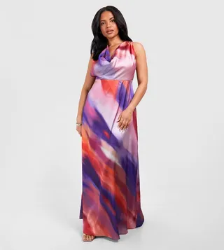 Ombre Satin Cowl Maxi Dress
