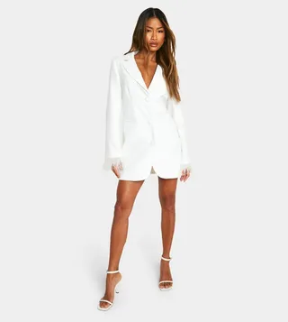 Feather Cuff Blazer Mini Dress