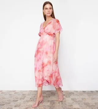 Abstract Patterned V-Neck Maxi Dress