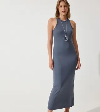 Solid Halterneck Knitted Bodycon Dress