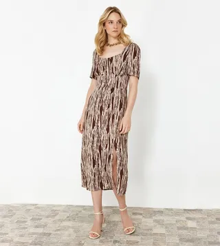 Patterned Short Sleeves Midi Dress