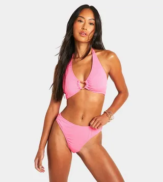 Heart Trim Ribbed Halterneck Bikini Set