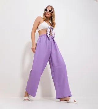 Drawstring Waist Wide Leg Trousers