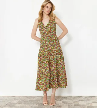 Floral Print Sleeveless A-Line Midi Dress