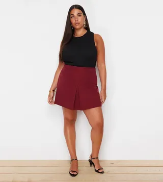 Solid Elastic Waist Woven Skort