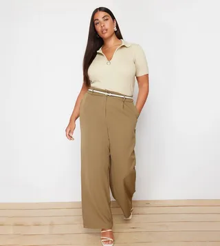 High Waist Woven Wide Leg Trousers