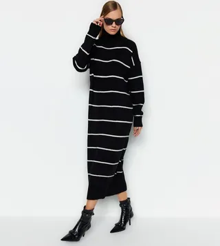 Striped Long Sleeves Sweater Midi Dress