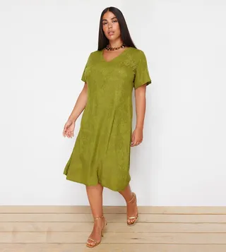 Plus Jacquard V-Neck Shift Dress