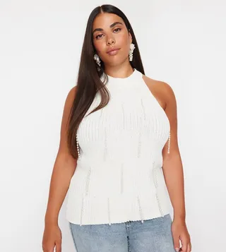 Pearl Fringe Knitted Sleeveless Top