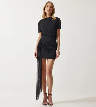 Tulle Detail Short Sleeves Party Dress
