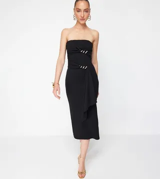 Accessory Detail Strapless Midi Dress