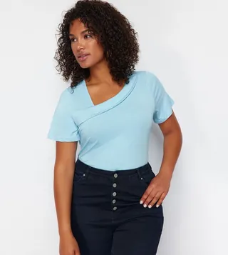 Plus Asymmetrical Neck Knitted Top