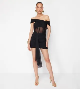 Off Shoulder Tulle Mini Dress