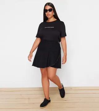 Washed Frayed Hem Denim Skort