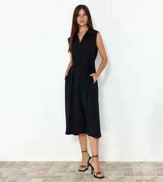 Solid Sleeveless Shirt Dress