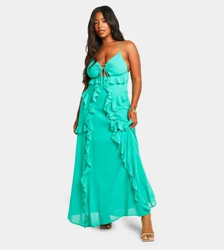 Strappy Cut-Out Detail Ruffle Front Maxi Dress