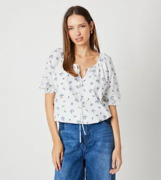 Floral Seersucker Shirred Hem Top