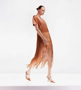 Ooto Satin Fringed Woven Open Back Mini Dress