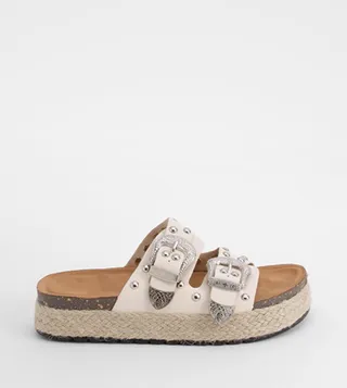 Western Buckle Detail Flatform Sandals