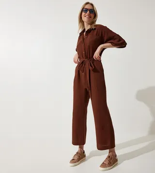 Waist Belted Long Sleeves Jumpsuit