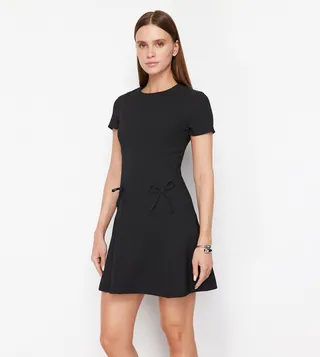 Short Sleeves Bow Detail Mini Dress