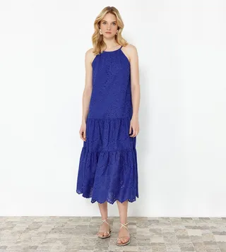 Embroidered Strappy Midi Dress