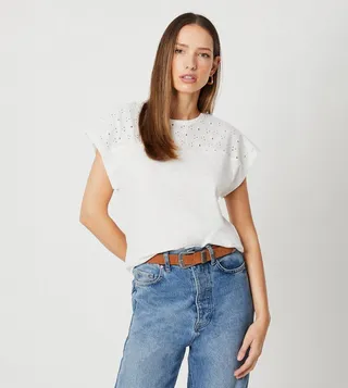 Broderie Yoke Insert Top