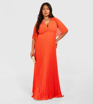 Pleated Cape Bridesmaid Maxi Dress