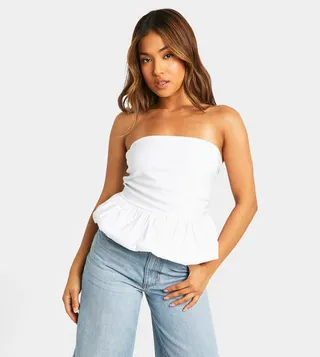 Petite Bandeau Puffball Peplum Top