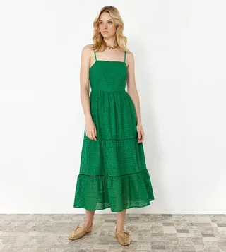 Embroidered Strappy Midi Dress
