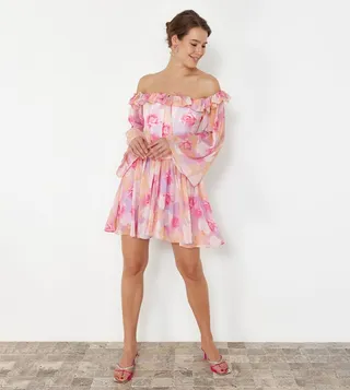 Printed Off Shoulder Mini Dress