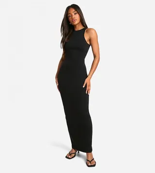 Solid Cotton Crew Neck Maxi Dress