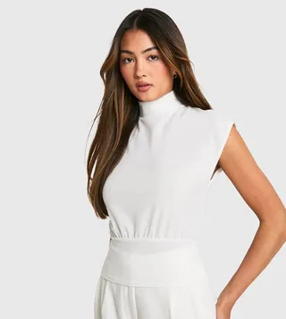 Crepe Sleeveless Cinched Waist Top