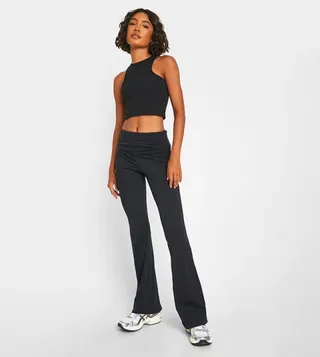Tall Cotton Elastane Fold Over Waist Flared Trousers