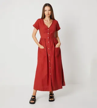 Pocket Detail Midi Shirt Dress