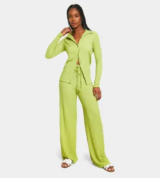 Tall Textured Crinkle Wide Leg Trousers