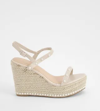 Pearl Detail Espadrille Wedge Sandals