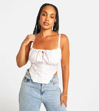 Milkmaid Tie Front Ditsy Strappy Top