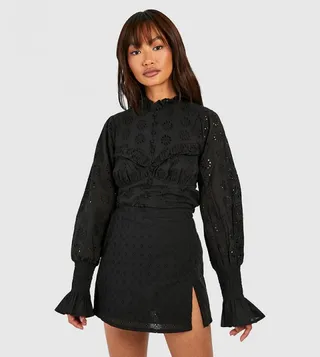 Broderie High Neck Casual Top