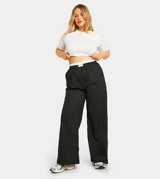 Contrast Design Elastic Waist Trousers