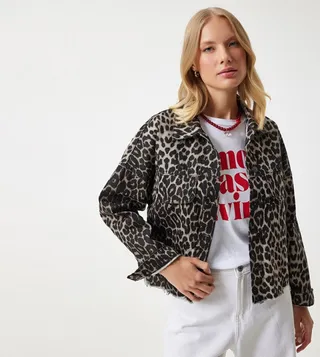 Leopard Patterned Denim Jacket