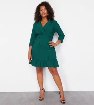 Solid Double Breasted Blazer Dress