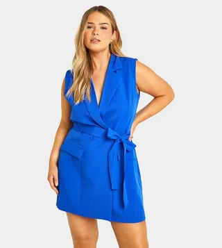 Sleeveless Pocket Detail Blazer Mini Dress