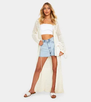Longline Crochet Maxi Cardigan