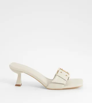Wide Fit Buckle Detail Low Square Toe Heel Sandals