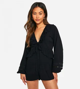 Cotton Broderie Detail Ruffle Playsuit