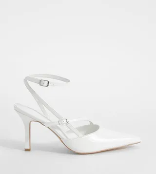 Patent Asymmetric Strap Pointed Toe Slingback Pumps