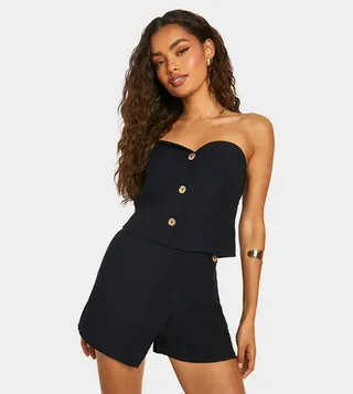 Linen Look Button Front Bandeau Top