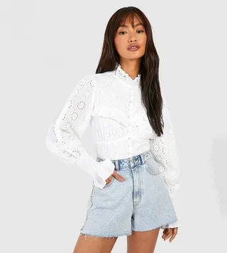 Broderie High Neck Casual Top