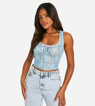 Scoop Neck Rose Sleeveless Lace Top